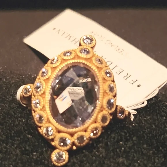 Gold-Tone Statement Ring with Clear Faceted Center Stone - Picture 3 of 10